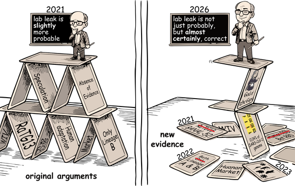 A cartoon split down the middle of a man delivering a lecture in 2021 and again in 2026.